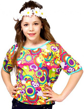 Kostium Strój Kolorowa Hipiska Lata 70, 110/120 cm