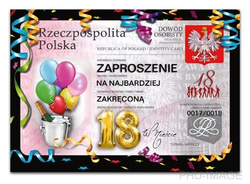Zaproszenie na 18 urodziny, 1 szt.