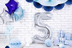 Balon foliowy Cyfra "5", srebrny, 86cm, 1szt.