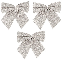 Kokardy Świąteczne Brokatowe SREBRNE 12cm 3szt.