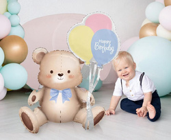 Balon Foliowy MIŚ Z BALONIKAMI Urodziny 41x76x31cm