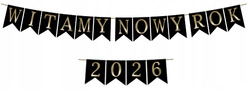 Baner WITAMY NOWY ROK 2026 Czarno Złoty, 1kpl.