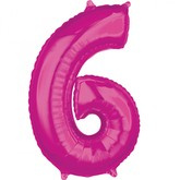 Balon foliowy 26" różowy cyfra "6", 1 szt.