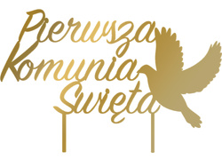 Topper KOMUNIA ŚWIĘTA Złoty Lustrzany GOŁĄBEK