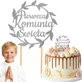 Topper na Tort KOMUNIA ŚWIĘTA Okrąg SREBRNY