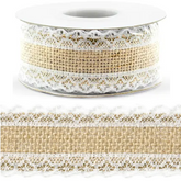 Taśma jutowa z białą koronką, 4x500cm