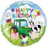 Balon foliowy 18" Happy Birthday i traktor, 1 szt