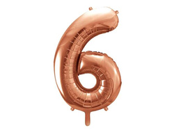 Balon foliowy Cyfra "6", różowe złoto, 86cm, 1szt.