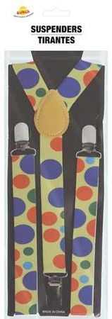 Żółte SZELKI Klauna w KOLOROWE Kropki Grochy Clown