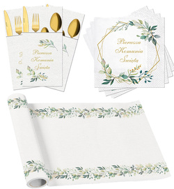 Zestaw KOMUNIA Bieżnik Serwetki Kieszonki Sztućce