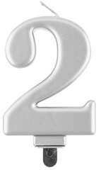Świeczka cyferka 2, metalik srebrna, 8 cm, 1 szt.
