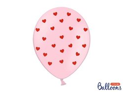 Balony Różowy w czerwone serduszka 30 cm, 1 szt.