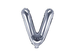 Balon foliowy Litera "V", 35cm, srebrny, 1 szt.