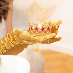 Dekoracja na Tort ZŁOTA KORONA Czerwone Kryształy