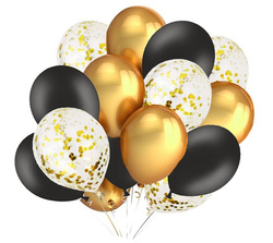 Zestaw Balonów Czarne Złote  Konfetti 50szt.