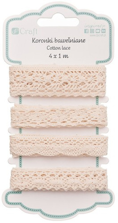 Tasiemki KORONKI BAWEŁNIANE Ozdobne KREMOWE 4x1m