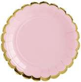 Talerzyki, jasny róż, złoty brzeg, 18cm, 6 szt.