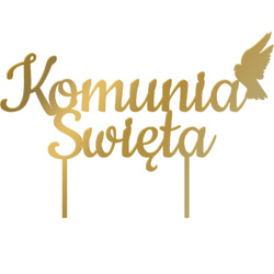 Topper KOMUNIA ŚWIĘTA Złoty Lustrzany GOŁĄBEK