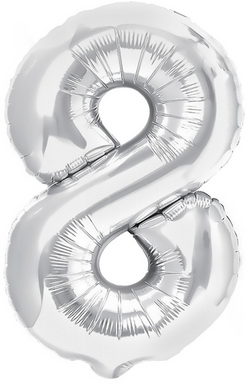 Balon foliowy cyfra 8 OSIEM srebrny 100 cm, 1 szt