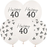 Balony Białe Czarne Kokardki Happy 40 URODZINY 5sz