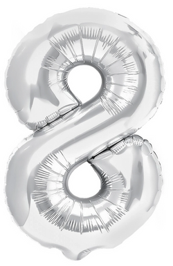 Balon foliowy cyfra OSIEM 8, srebrny, 40 cm