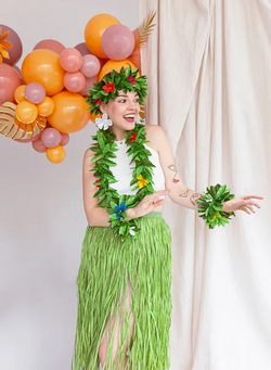 Zestaw Hawajski ZIELONY Kwiaty Aloha Hawaje