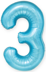 Balon foliowy cyfra 3 TRZY niebieski pastel 100cm
