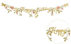Baner Happy Birthday Kwiaty Różowy Złoty Urodziny