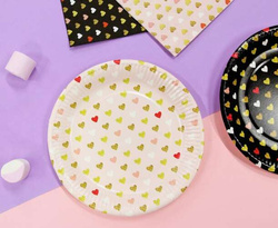 Talerzyki Papierowe Różowe w Serca 18cm 6szt.