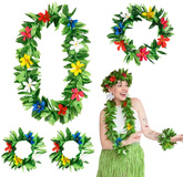 Zestaw Hawajski ZIELONY Kwiaty Aloha Hawaje