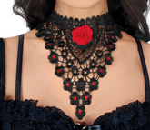 Naszyjnik Choker Gotycki Czarny Czerwona Róża
