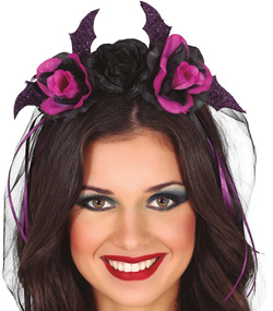 OPASKA Diadem Czarno Fioletowe Róże Kwiaty Welon