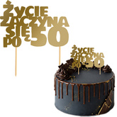 Topper na Tort ŻYCIE ZACZYNA SIĘ PO 50 Złoty