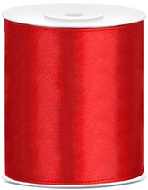 Tasiemka satynowa, czerwona, 100mm/25m