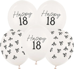 Balony Białe Czarne Kokardki Happy 18 URODZINY 5sz