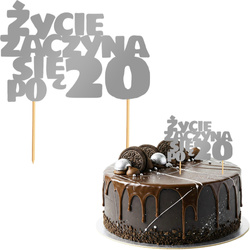 Topper Tort ŻYCIE ZACZYNA SIĘ PO 20 Srebrny