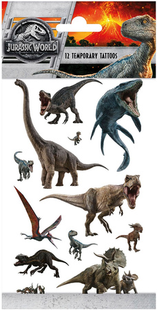 Tatuaże Zmywalne JURASSIC WORLD Dinozaury 12szt.