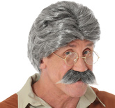 PERUKA WĄSY Szara Siwa Geppetto Dziadek Staruszek