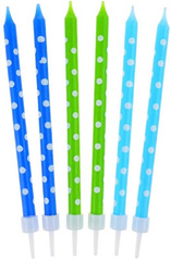 Świeczki urodzinowe 24/24, niebieskie kropki, 1op.