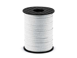 Wstążka plastikowa, brokatowa srebrny, 225m, 1szt