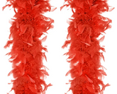 BOA Z PIÓR Szal CZERWONE Ozdoby Łańcuch 180cm