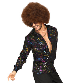 Koszula DISCO Czarna Kolorowe Kropki Lata 80, S/M