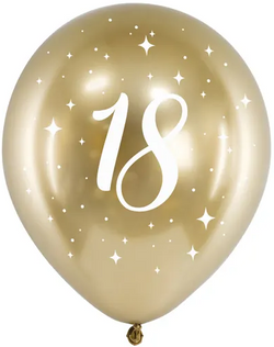 Balony Glossy 30cm, 18, złoty, 6szt.