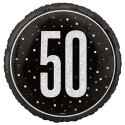 Balon Foliowy Czarny Błyszczący 50 URODZINY 45cm