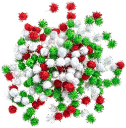 Pompony Poliestrowe Metalizowane Święta Mix 15mm