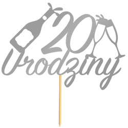 Topper na Tort 20 URODZINY Party SREBRNY