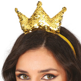 Złota Opaska z Koroną Cekinowa Królowa Panieński