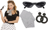 Zestaw RETRO Lata 50 PIN UP Białe Czarne Grochy