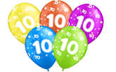 Balony z nadrukiem na 10 urodziny "10", 5 szt.