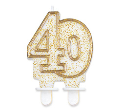 Świeczka cyferka "40", złoty kontur, 1op.